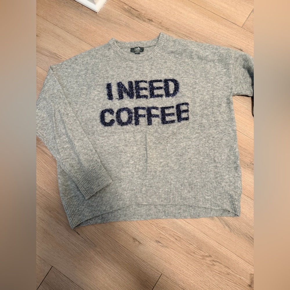 Gray Sweater with 'I Need Coffee' Design - Picture 2 of 4